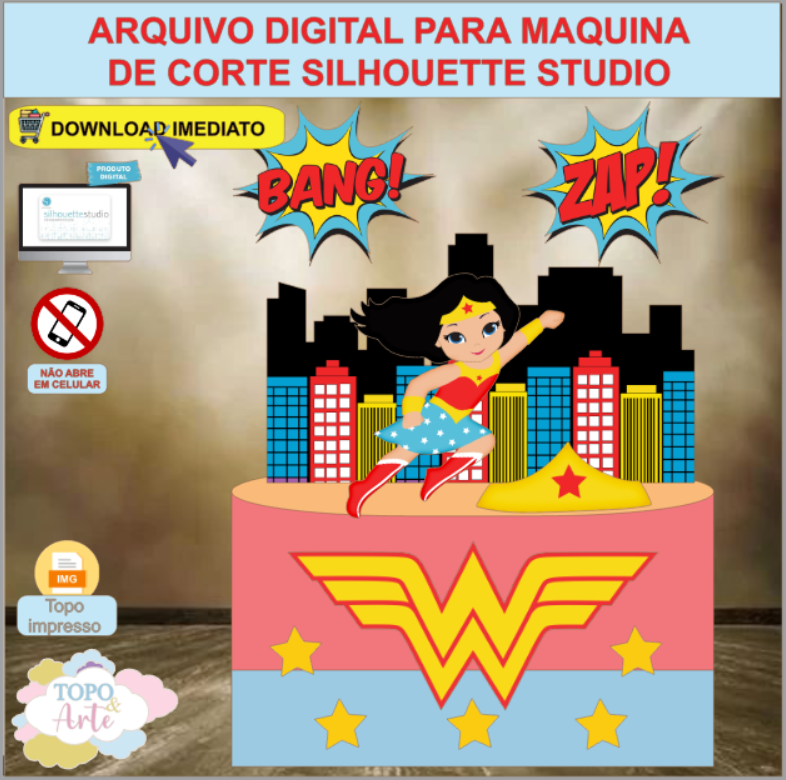 ARQUIVO de Corte Topo de Bolo Mulher Maravilha - 13