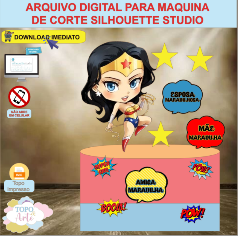 ARQUIVO de Corte Topo de Bolo Mulher Maravilha - 14
