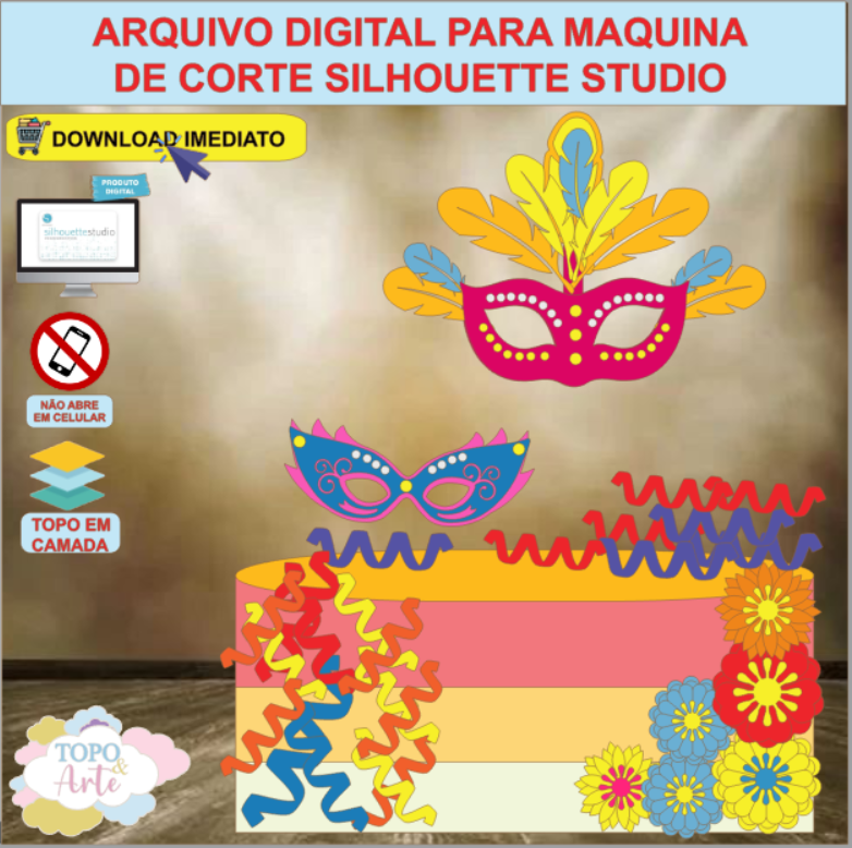 ARQUIVO de Corte Topo de Bolo Carnaval Baile de Mascara - 33