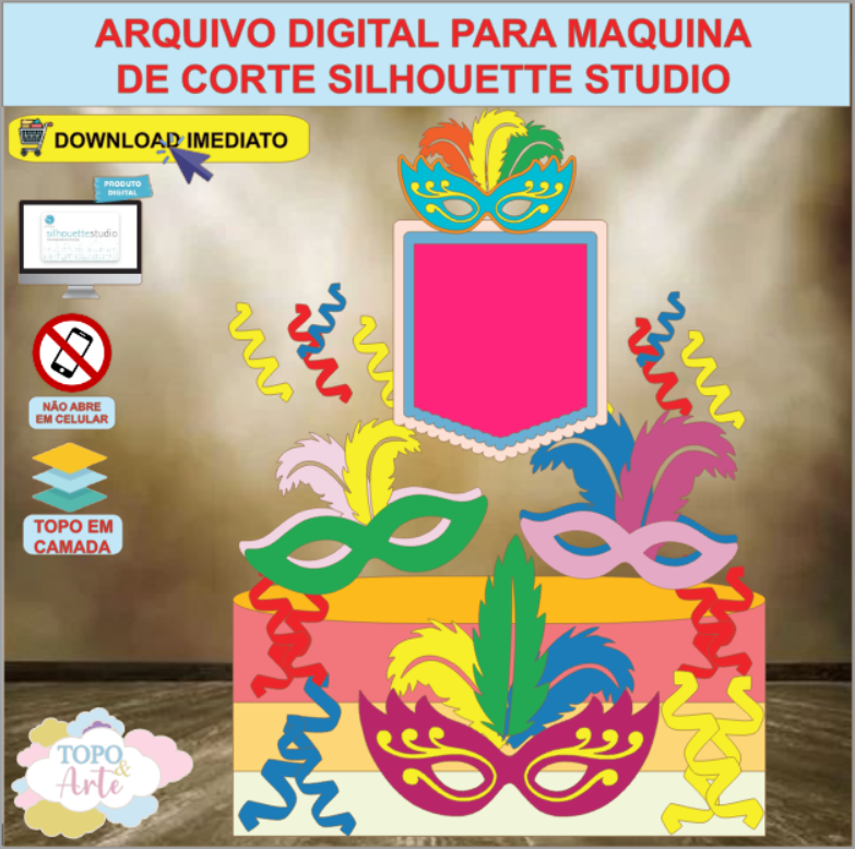ARQUIVO de Corte Topo de Bolo Carnaval Baile de Mascara - 34