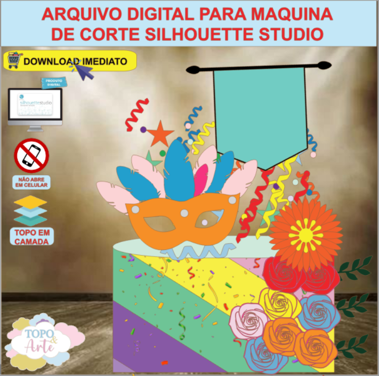 ARQUIVO de Corte Topo de Bolo Carnaval Baile de Mascara - 35