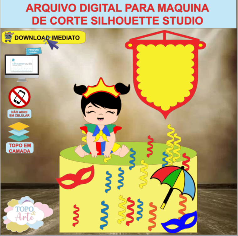 ARQUIVO de Corte Topo de Bolo Carnaval Bebe Menina - 48