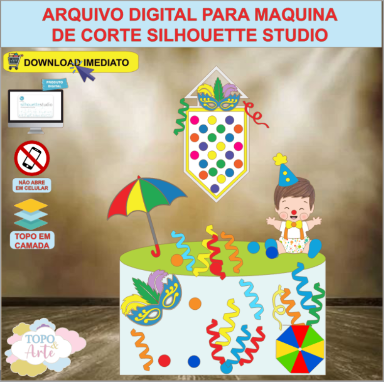 ARQUIVO de Corte Topo de Bolo Carnaval Bebe Menino - 32