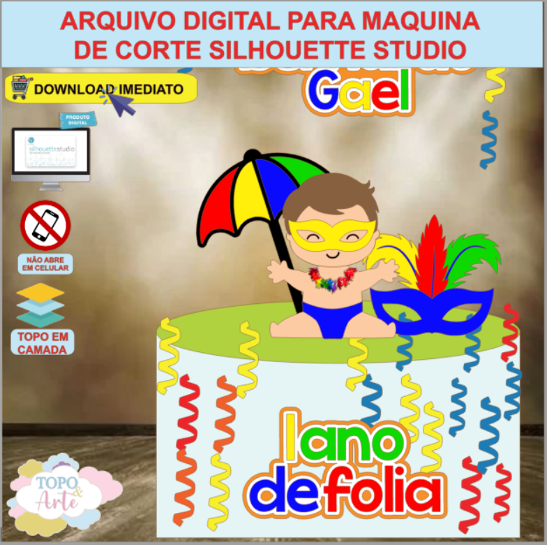 ARQUIVO de Corte Topo de Bolo Carnaval Bebe Menino - 36