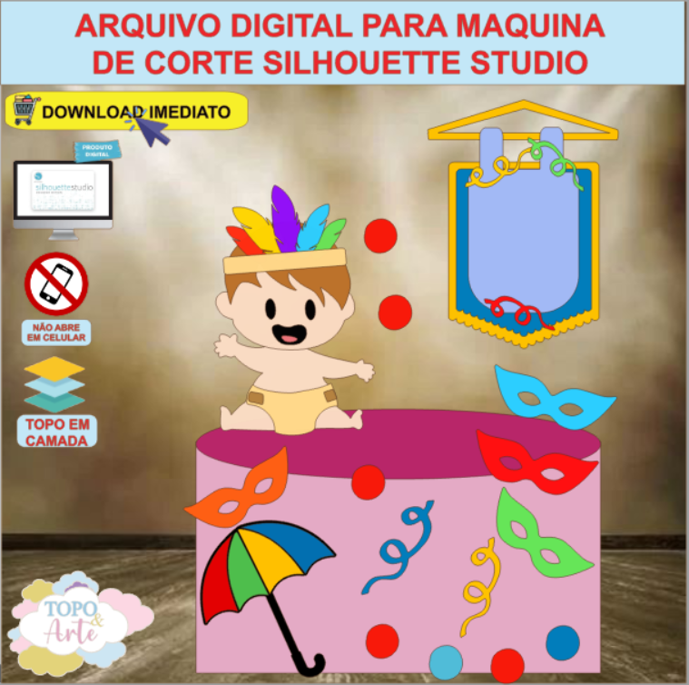 ARQUIVO de Corte Topo de Bolo Carnaval Bebe Menino - 47
