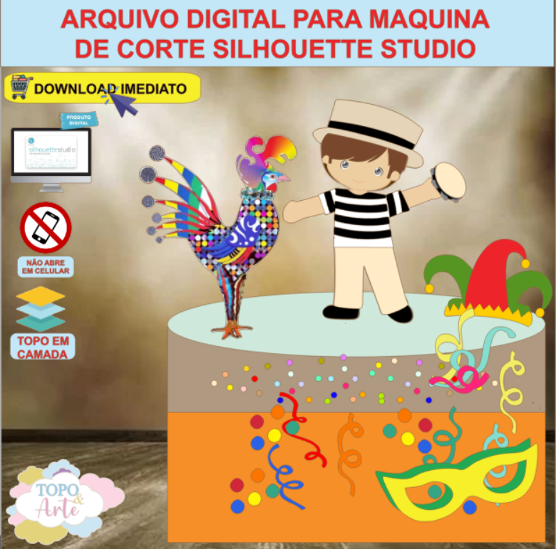 ARQUIVO de Corte Topo de Bolo Carnaval Menino Folia - 38