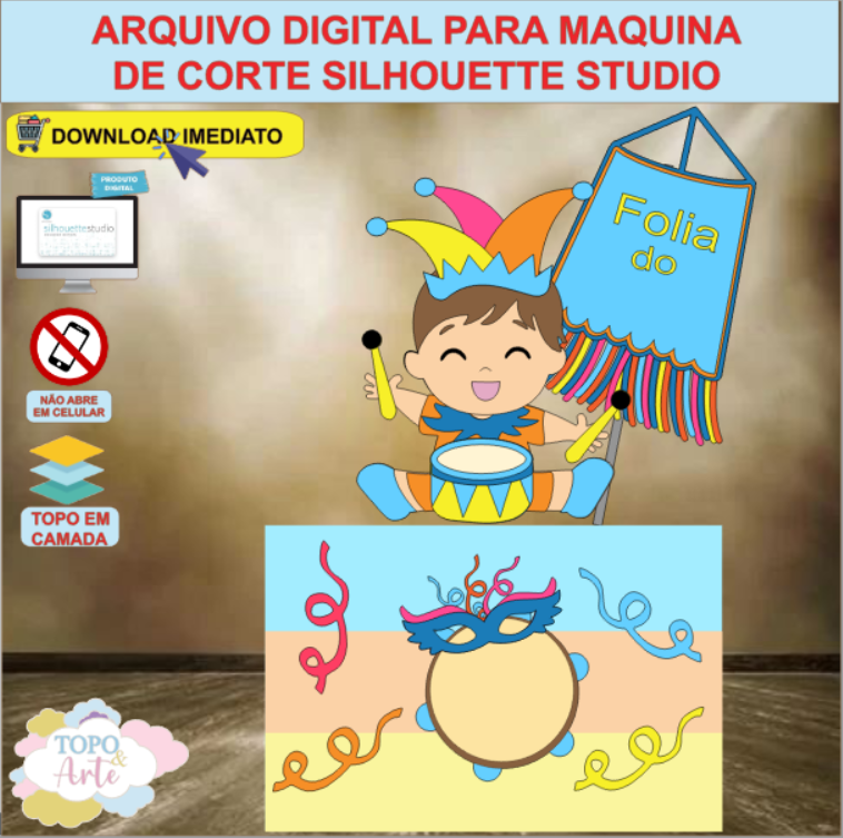 ARQUIVO de Corte Topo de Bolo Carnaval Menino Folia - 46