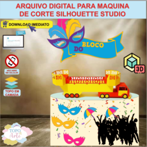 ARQUIVO de Corte Topo de Bolo Carnaval Trio Eletrico 3D - 42