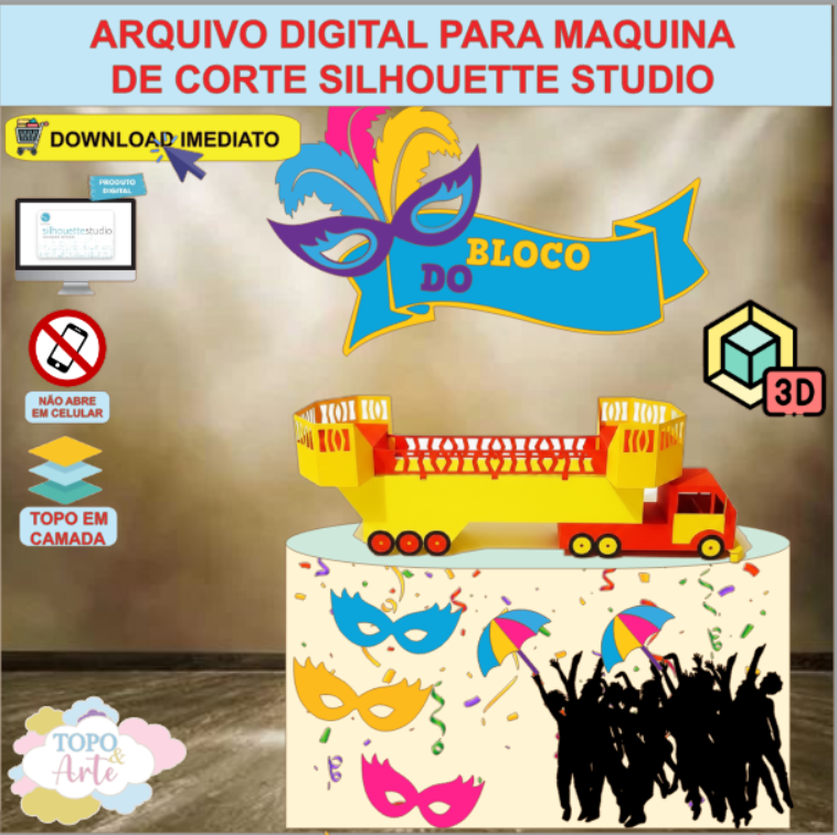 ARQUIVO de Corte Topo de Bolo Carnaval Trio Eletrico 3D - 42