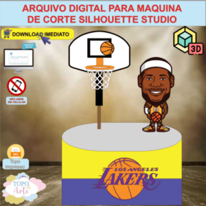 ARQUIVO de Corte Topo de Bolo Esporte Basquete com Cesta 3D - 06