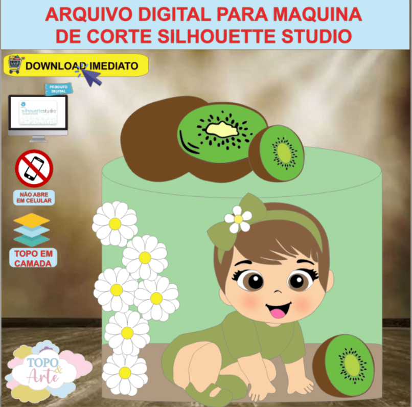 ARQUIVO de Corte Topo de Bolo Frutas Menina Kiwi - 03