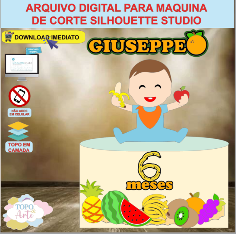 ARQUIVO de Corte Topo de Bolo Frutas Menino - 04