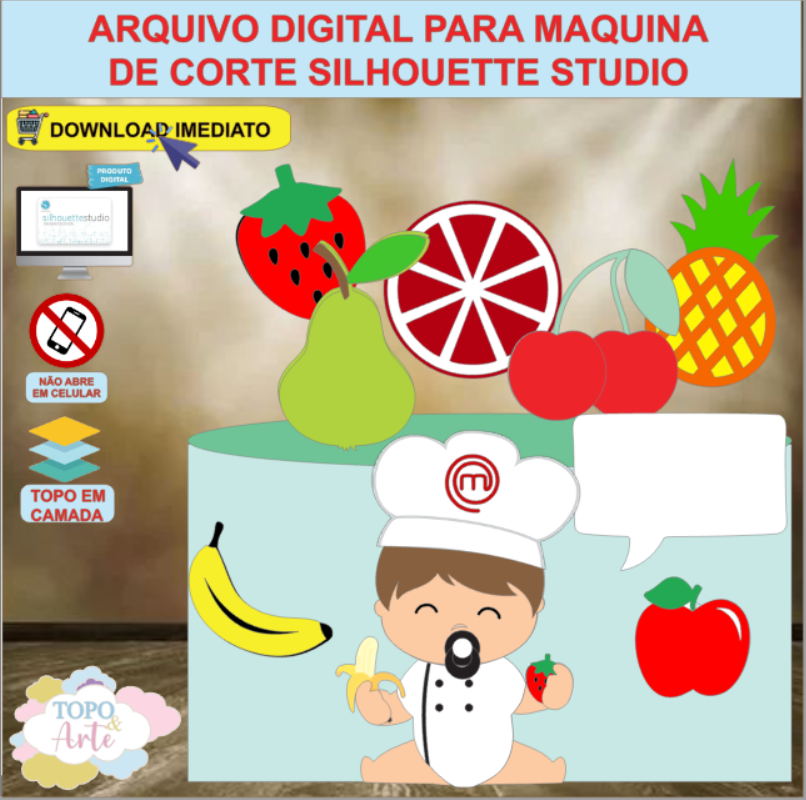 ARQUIVO de Corte Topo de Bolo Frutas Menino - 14