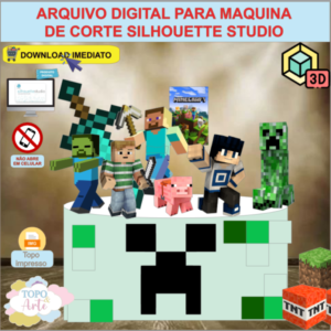 ARQUIVO de Corte Topo de Bolo Minecraft com Cubo 3D- 11