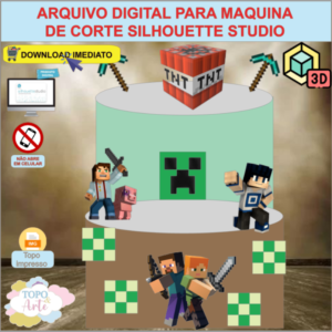ARQUIVO de Corte Topo de Bolo Minecraft com Cubo 3D- 12