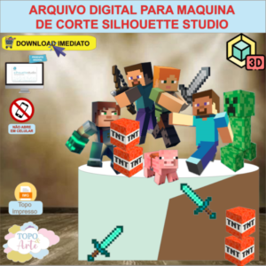 ARQUIVO de Corte Topo de Bolo Minecraft com Cubo 3D- 15
