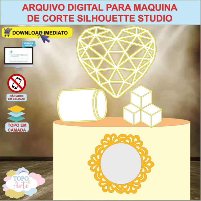 ARQUIVO de Corte Topo de Bolo Coracao Lapidado Vazado - 01