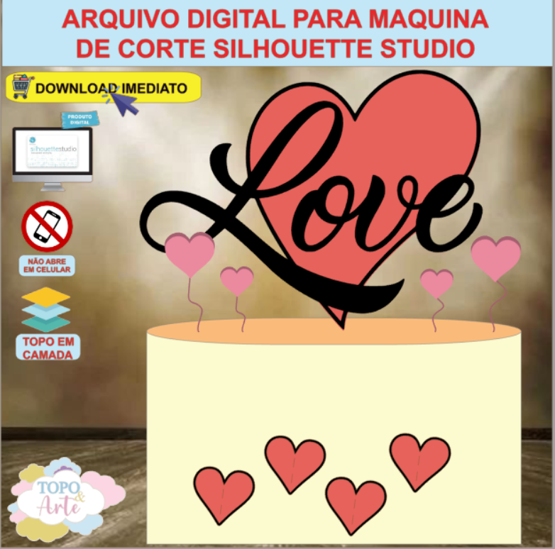 ARQUIVO de Corte Topo de Bolo Coracao Love - 02