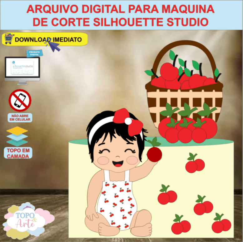 ARQUIVO de Corte Topo de Bolo Menina Cerejinha - 02