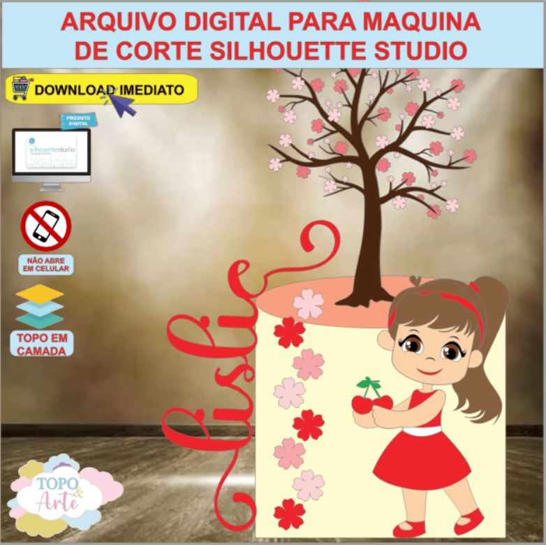 ARQUIVO de Corte Topo de Bolo Menina Cerejinha - 03