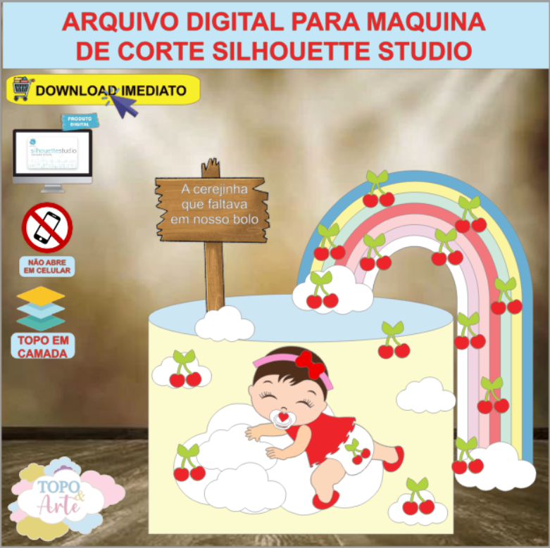 ARQUIVO de Corte Topo de Bolo Menina Cerejinha - 04