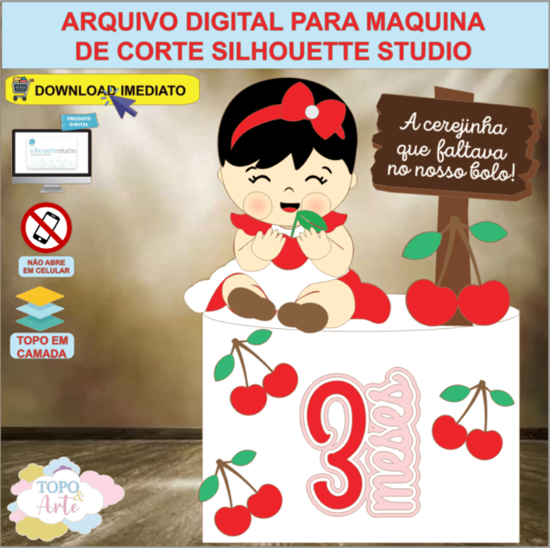 ARQUIVO de Corte Topo de Bolo Menina Cerejinha - 05