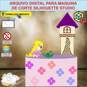 ARQUIVO de Corte Topo de Bolo Rapunzel Enrolados com Torre 3D - 03