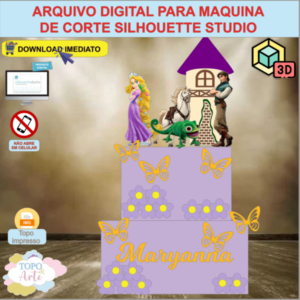 ARQUIVO de Corte Topo de Bolo Rapunzel Enrolados com Torre 3D - 04
