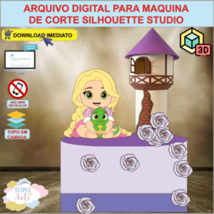 ARQUIVO de Corte Topo de Bolo Rapunzel Enrolados com Torre 3D - 05