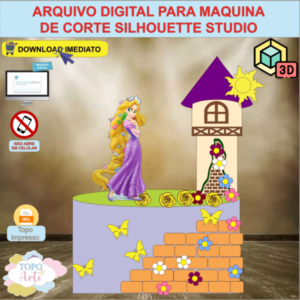 ARQUIVO de Corte Topo de Bolo Rapunzel Enrolados com Torre 3D - 08