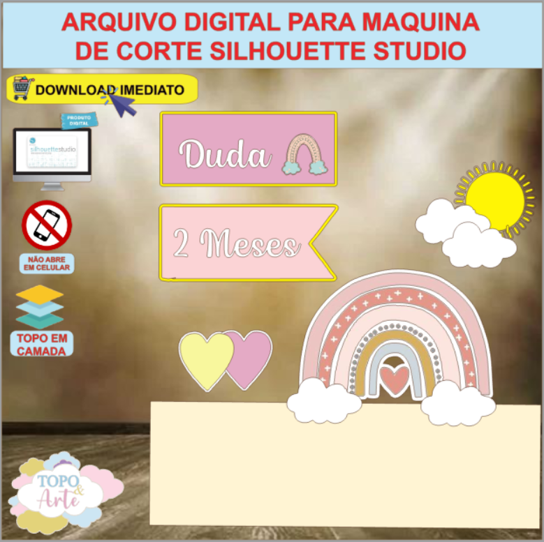 ARQUIVO de Corte Topo de Bolo Arco Iris Boho - 04