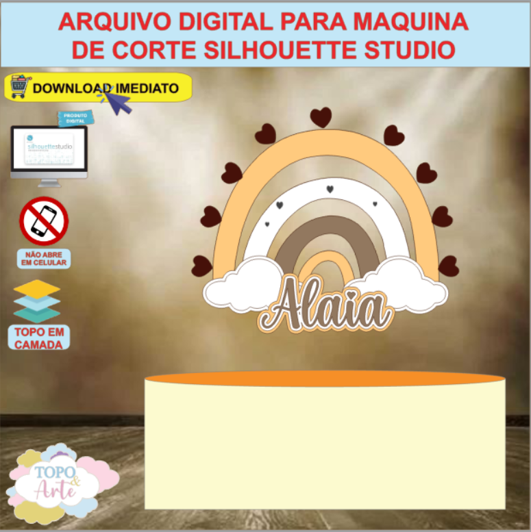 ARQUIVO de Corte Topo de Bolo Arco Iris Boho - 06