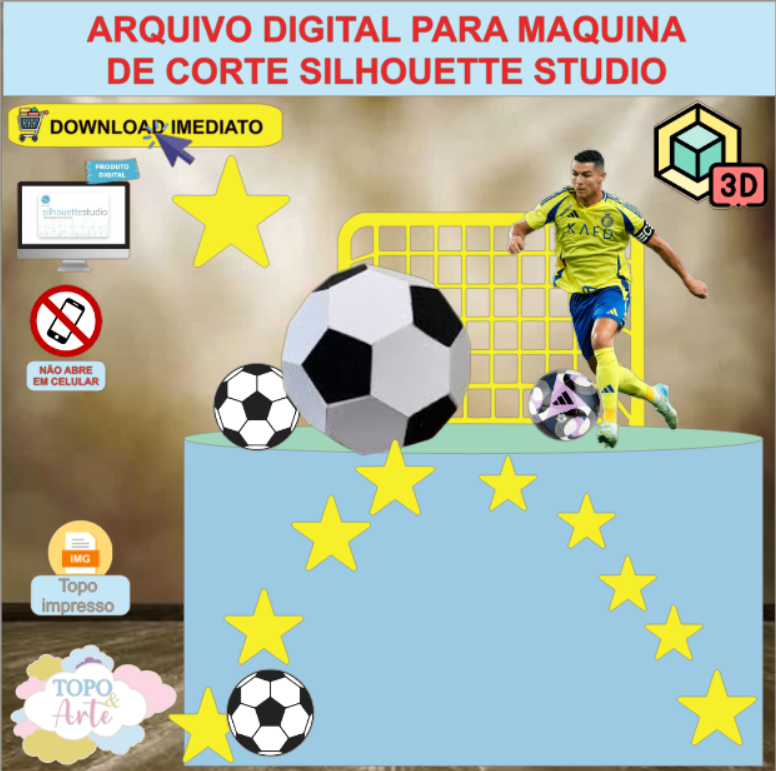 ARQUIVO de Corte Topo de Bolo Futebol Cristiano Ronaldo com Bola 3D - 01