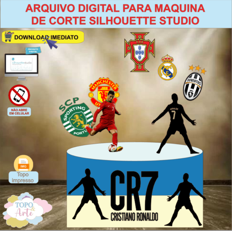 ARQUIVO de Corte Topo de Bolo Futebol Cristiano Ronaldo - 03