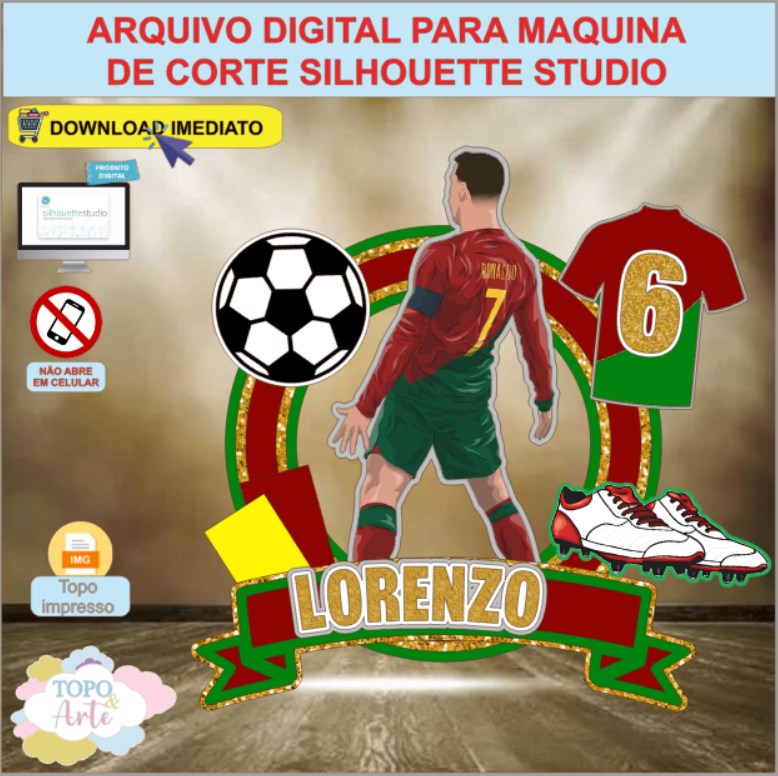 ARQUIVO de Corte Topo de Bolo Futebol Cristiano Ronaldo - 04