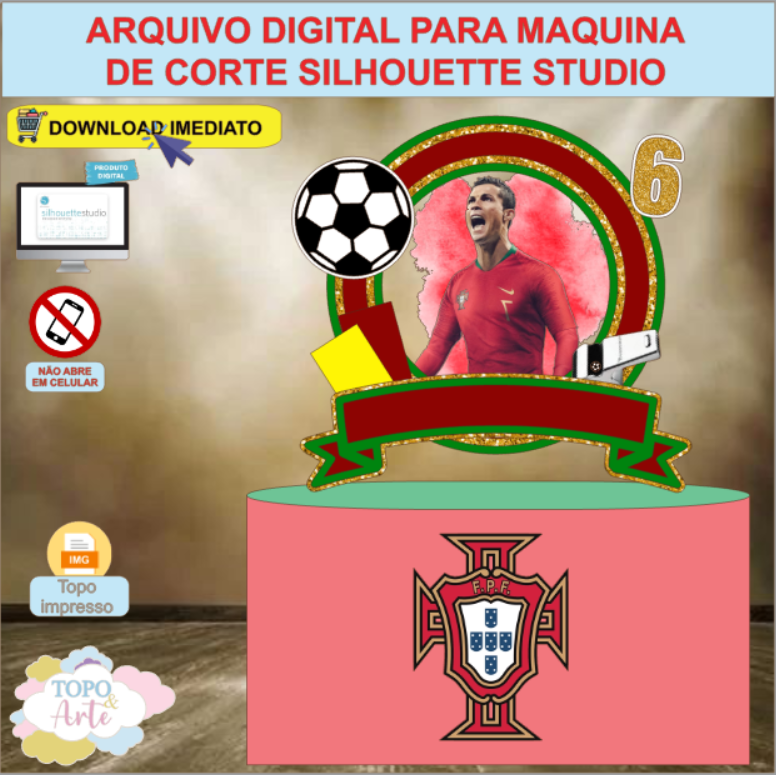ARQUIVO de Corte Topo de Bolo Futebol Cristiano Ronaldo - 06