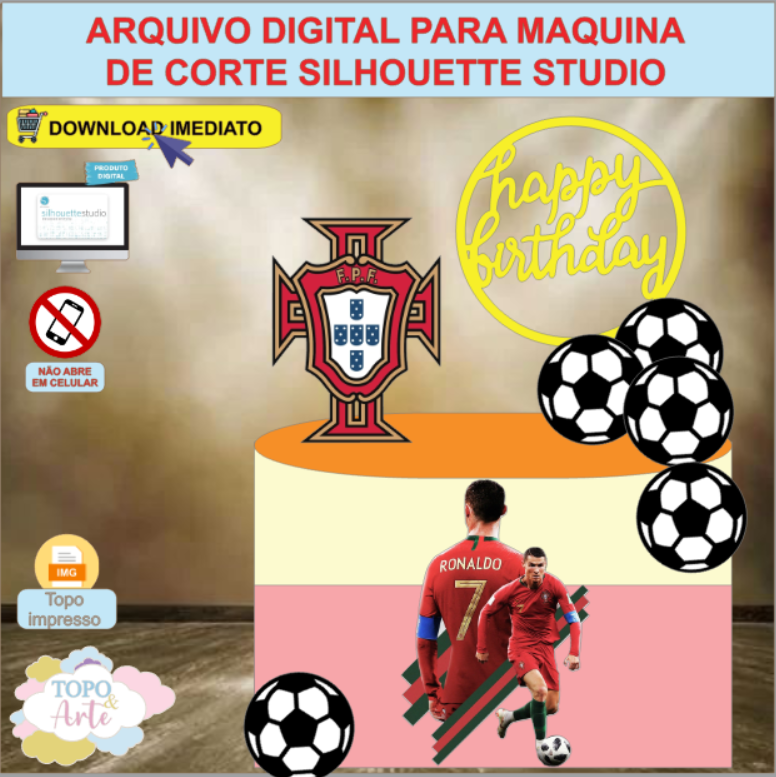 ARQUIVO de Corte Topo de Bolo Futebol Cristiano Ronaldo - 09