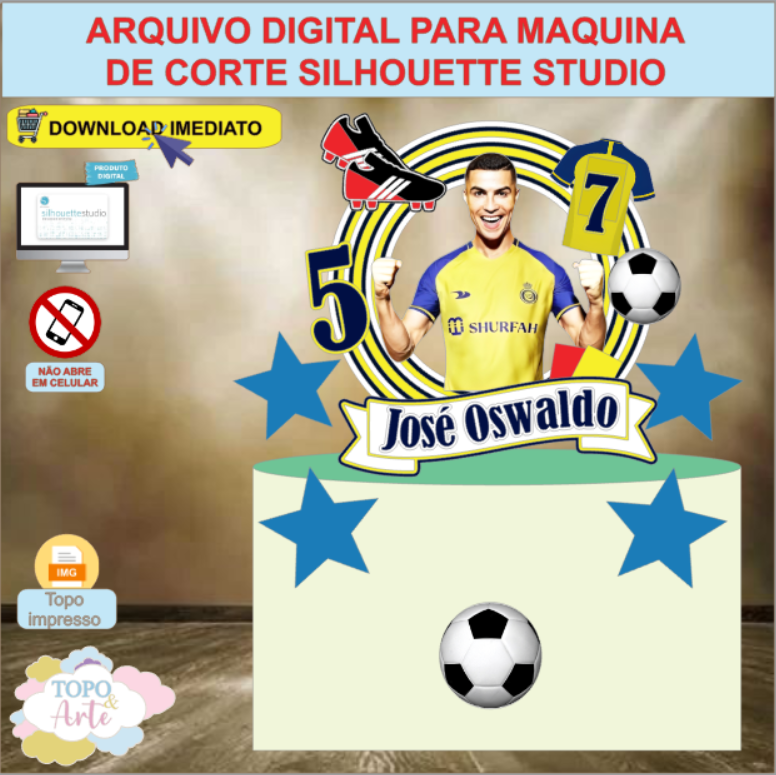 ARQUIVO de Corte Topo de Bolo Futebol Cristiano Ronaldo - 10