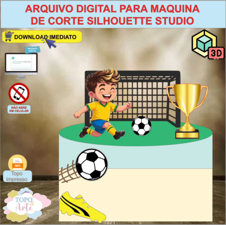 ARQUIVO de Corte Topo de Bolo Futebol com Gol 3D - 31