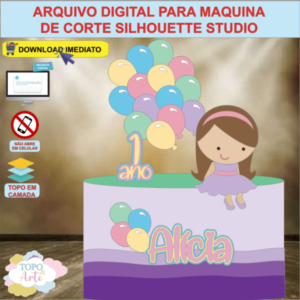 ARQUIVO de Corte Topo de Bolo Menina Baloes - 01