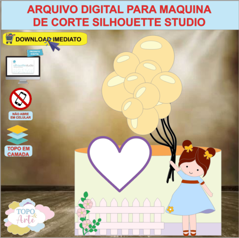 ARQUIVO de Corte Topo de Bolo Menina Baloes - 06