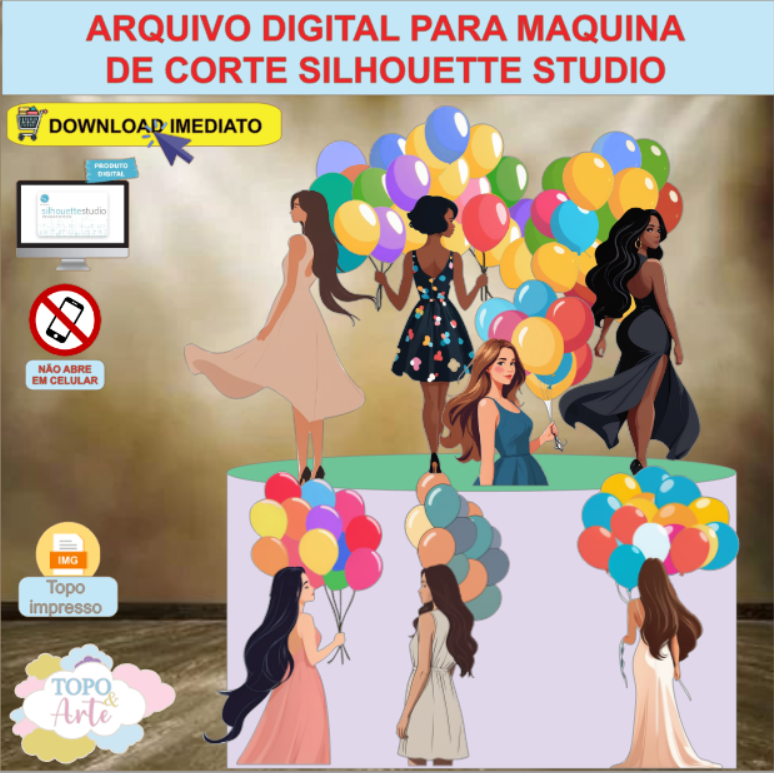ARQUIVO de Corte Topo de Bolo Mulheres Baloes - 10