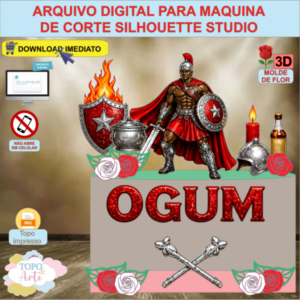ARQUIVO de Corte Topo de Bolo Orixa Ogum com Flores 3D - 02