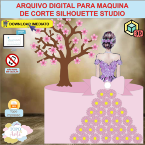 ARQUIVO de Corte Topo de Bolo Aniversario 15 Anos com Laco 3D - 01