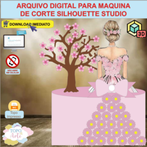 ARQUIVO de Corte Topo de Bolo Aniversario 15 Anos com Laco 3D - 02
