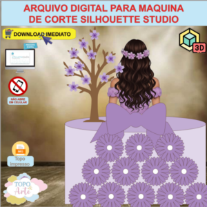 ARQUIVO de Corte Topo de Bolo Aniversario 15 Anos com Laco 3D - 03