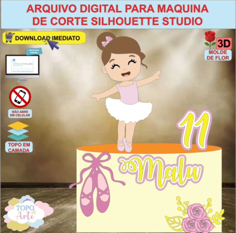 ARQUIVO de Corte Topo de Bolo Bailarina com Flor 3d - 23