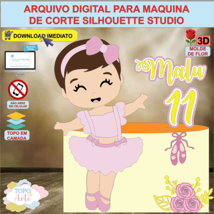 ARQUIVO de Corte Topo de Bolo Bailarina com Flor 3d - 24