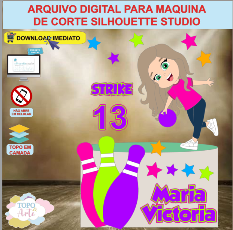 ARQUIVO de Corte Topo de Bolo Boliche Menina - 03