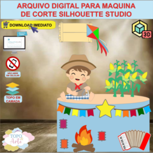 ARQUIVO de Corte Topo de Bolo Festa Junina Menino com Sanfona 3D - 87